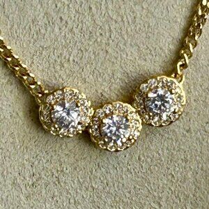 Cole Haan Gold-Tone and Clear Three Stone Necklace, Adjustable Length